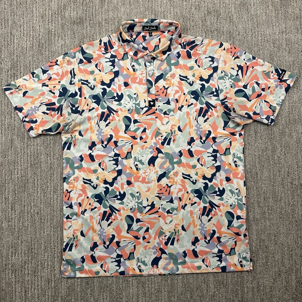 Bad Birdie Polo Shirt Men's Extra Large Floral Tropical All Over Print Golf Logo